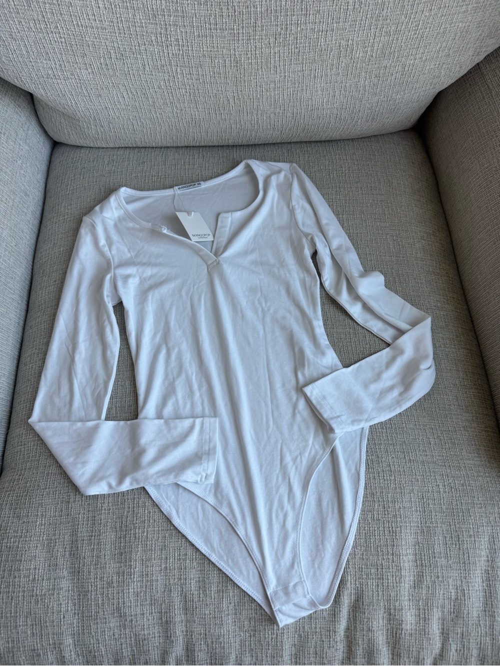 Amazon White Long-Sleeve V-Neck Bodysuit